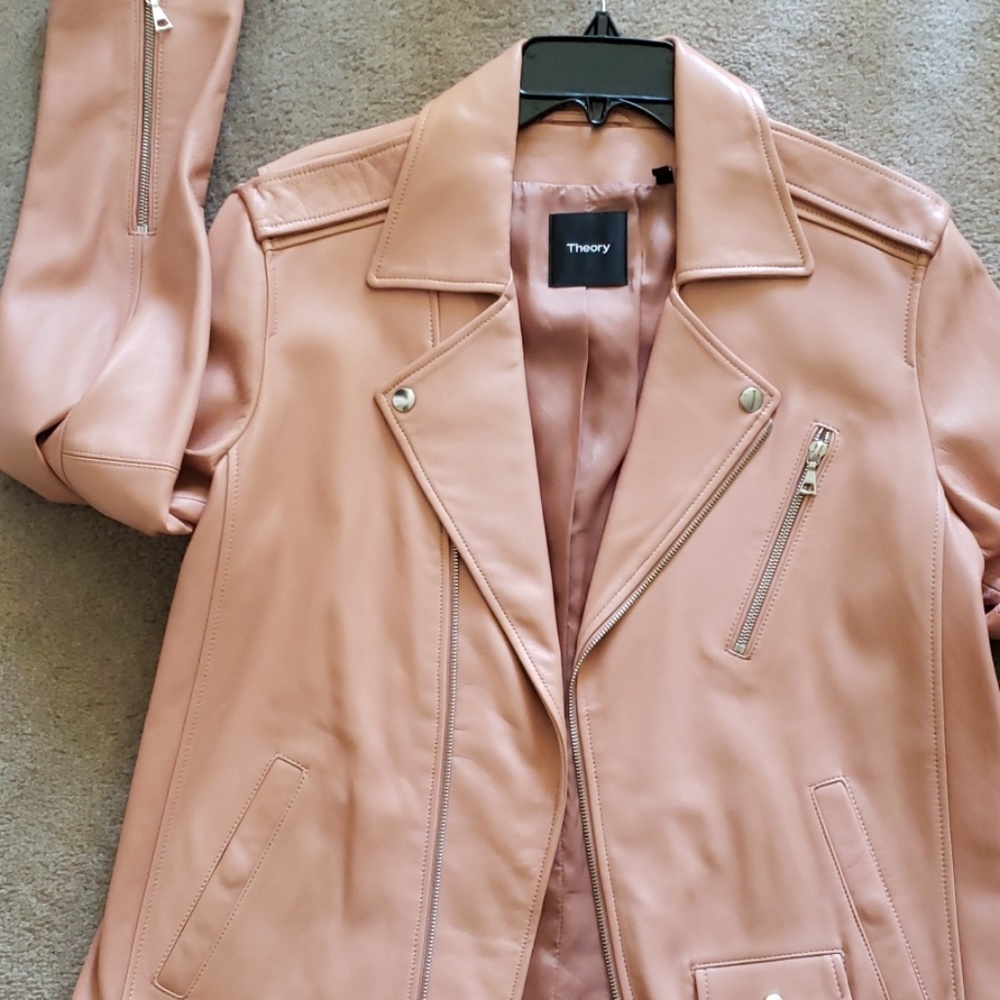 🍭🍭Theory HOST PICK pink REAL GENUINE leather jacket  🍭🍭NWOT